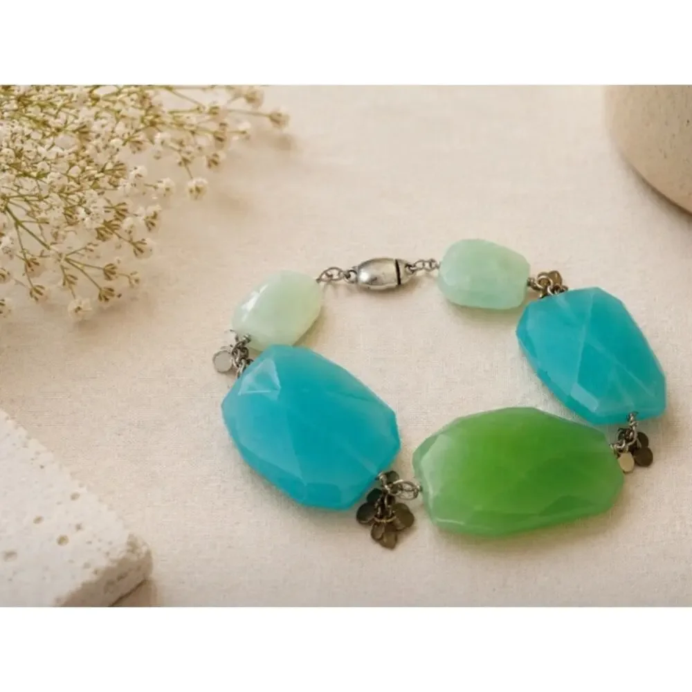 Chicos Blue Green White Large Stone Bracelet New